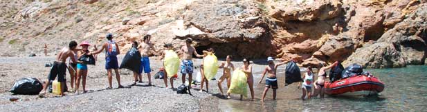 Limpiando la playa Voluntarios limpiando playas