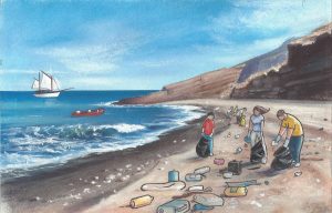 Voluntarios de ANSE recogen basura de la playa.